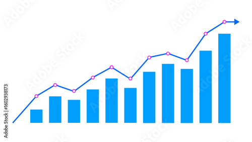 Blue fluctuated graph business growth up trend concept, Economic growth, Stock market profit, Financial growth sign. Vector illustration.