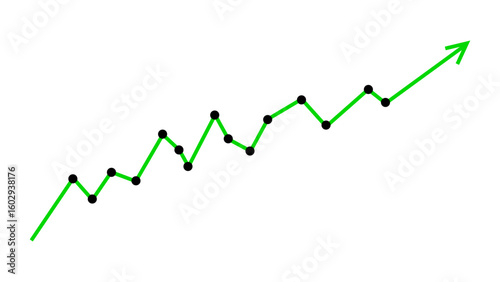 Green fluctuated line arrow graph business growth up trend concept, Economic growth, Stock market profit, Financial growth sign. Vector illustration.