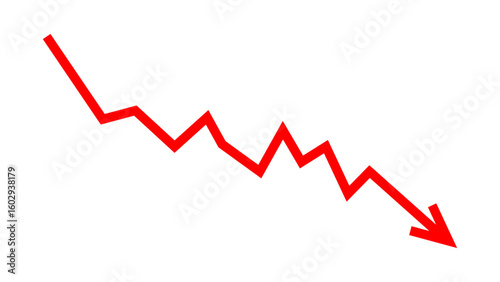 Down fall red arrow line graph financial loss concept, Red arrow downward direction, stock market fall, Business loss. Vector illustration.