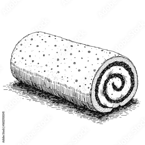 Vintage black pen sketch of a sour cream roll on white background  