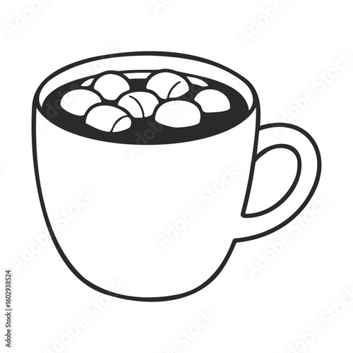 Warm hot chocolate with marshmallows in a mug - cozy winter drink – stock vector icon in line style