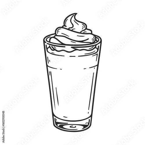 Hand-drawn milkshake glass with creamy swirl topping – stock vector icon in line style