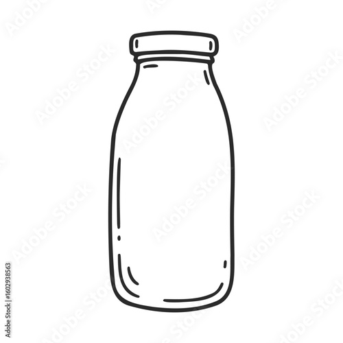 Minimalist black and white line drawing of an empty milk bottle – stock vector icon in line style