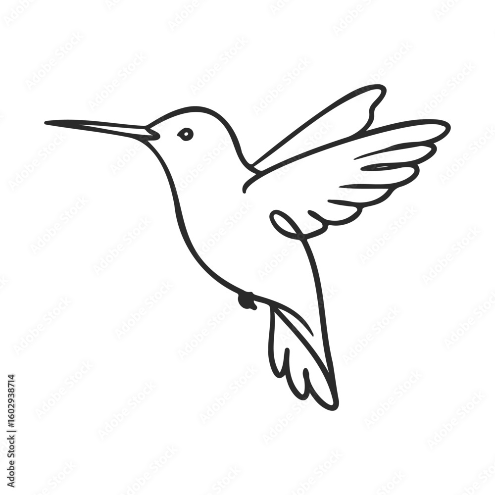 Fototapeta premium Minimalist line art of hummingbird in flight – stock vector icon in line style