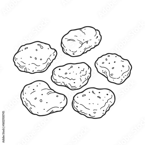 Hand-drawn chicken nuggets illustration in black and white – stock vector icon in line style