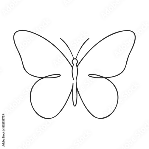 Simple line drawing of symmetrical butterfly design artwork – stock vector icon in line style