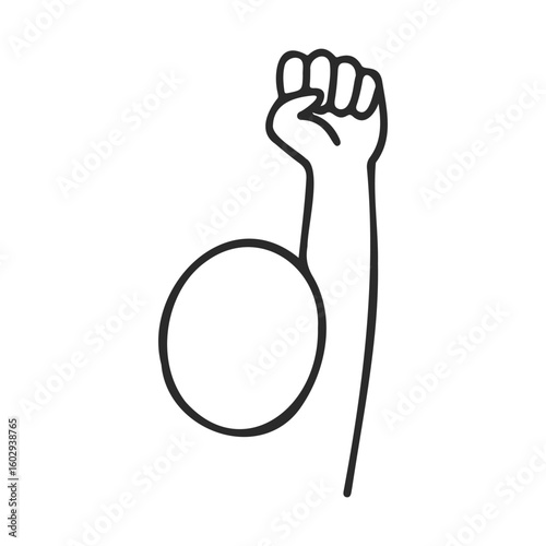 Raised fist symbolizing power and resistance in simple black line art – stock vector icon in line style