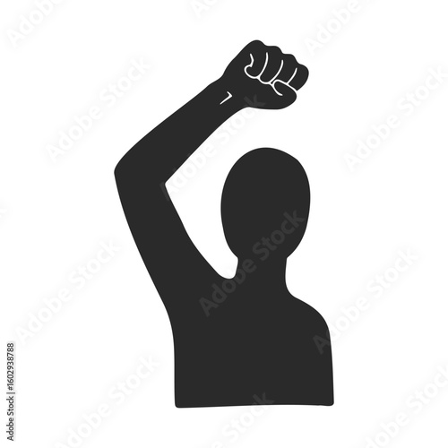 Silhouette of a person with raised fist symbolizing strength and protest – stock vector icon in line style
