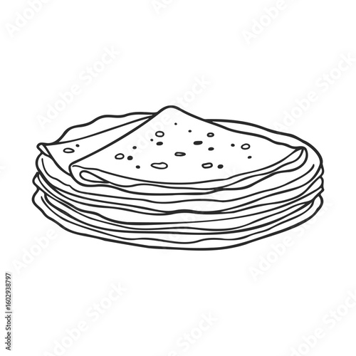 Stack of thin pancakes line art illustration on white background – stock vector icon in line style