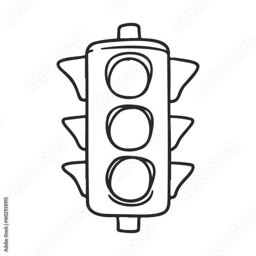 Simple black and white traffic light line drawing on white background – stock vector icon in line style