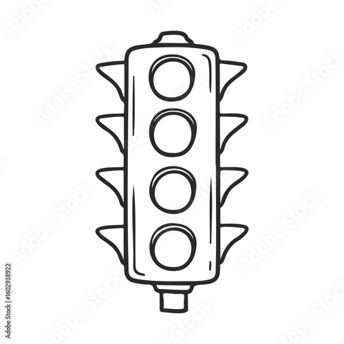 Black and white line art of a four-light traffic signal drawing – stock vector icon in line style