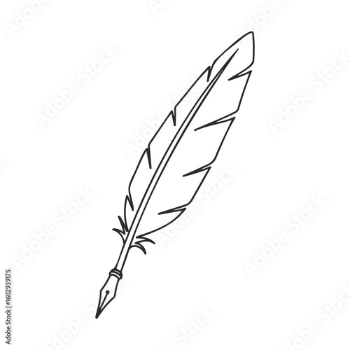Ink feather quill with nib sketch - vintage writing tool illustration – stock vector icon in line style