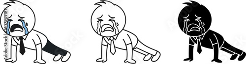 Crying businessman doing pushups vector illustration exercise failure burnout stress
