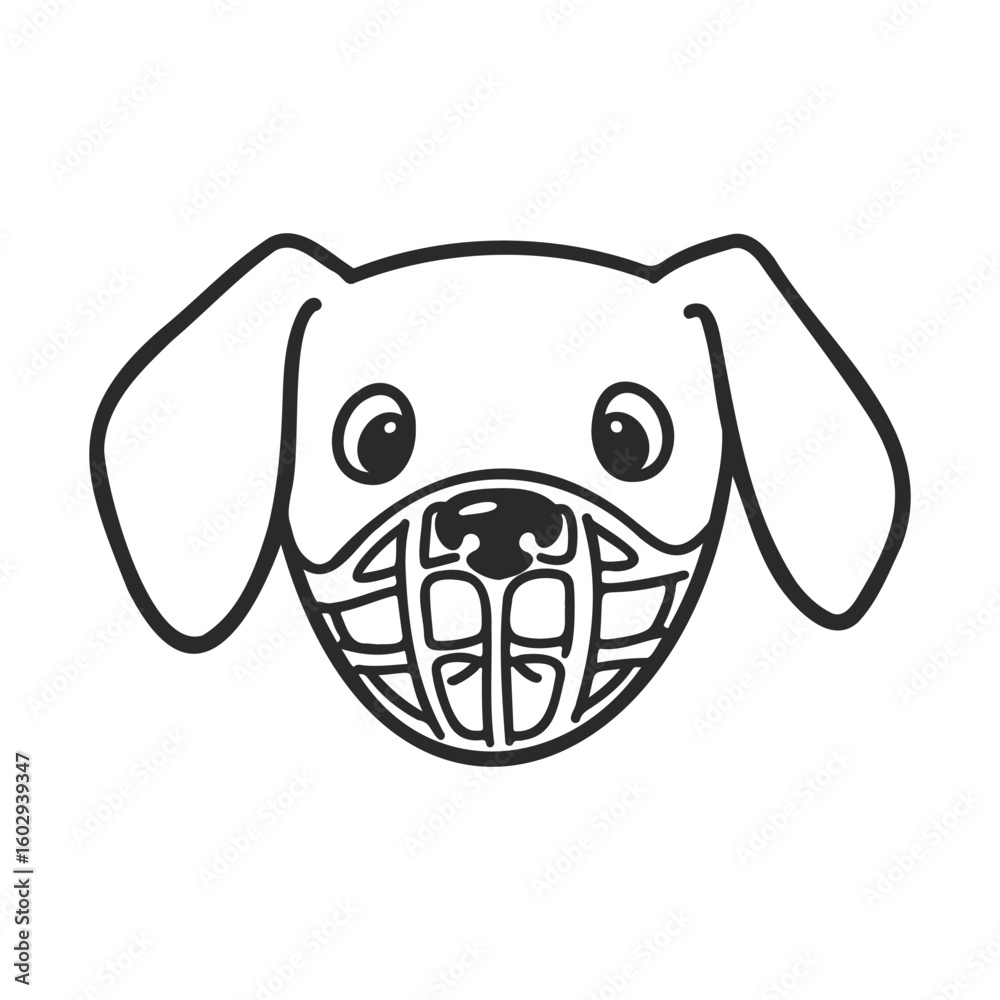 Fototapeta premium Illustrated dog with muzzle outline drawing with expressive eyes – stock vector icon in line style