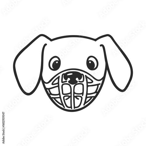 Illustrated dog with muzzle outline drawing with expressive eyes – stock vector icon in line style