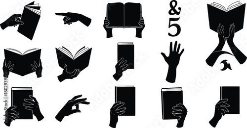 Elegant hands reading books in black and white, ideal for education, literature, and library themes