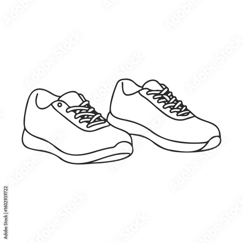 Black and white outline drawing of casual sneakers – stock vector icon in line style