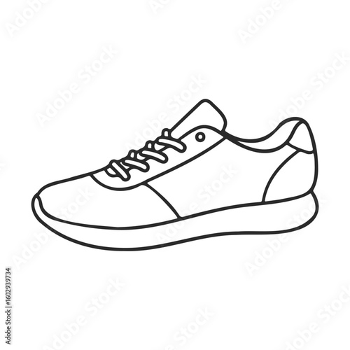 Black and white outline of a running shoe with laces – stock vector icon in line style