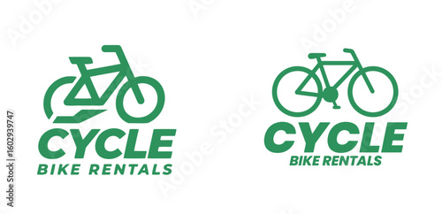 Green Bicycle Logos for Bike Rentals, symbolizing Outdoor Activities, Sports, and Sustainable Transportation.