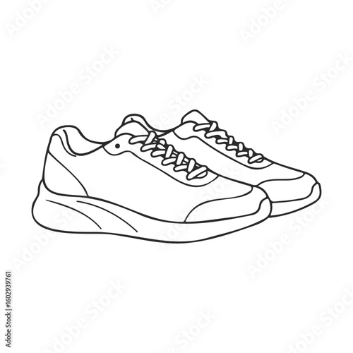 Outline drawing of casual sneakers with laces and thick soles – stock vector icon in line style