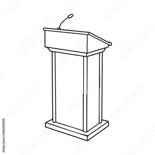 Outline of a podium with microphone for speeches and presentations – stock vector icon in line style