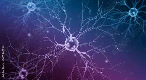 Abstract representation of neurons with blue and purple gradient background illustration art