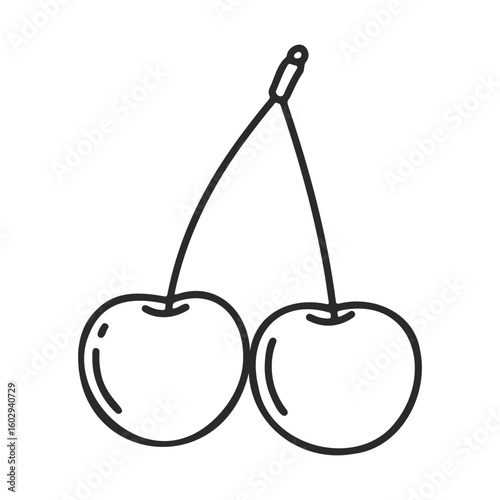 Simple black and white cherry line art design – stock vector icon in line style
