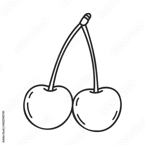 Simple line art of two interconnected cherries with stems – stock vector icon in line style