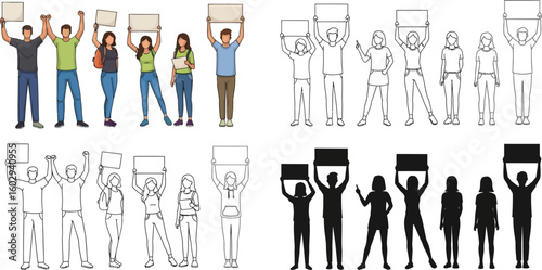 People protesting with signs vector illustration for social activism and rights