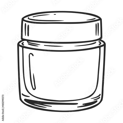 Hand-drawn black and white jar with lid - sketch outline of a container for beauty cream or food storage – stock vector icon in line style