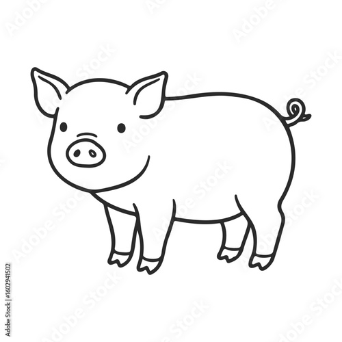Simple black and white line drawing of cute pig – stock vector icon in line style