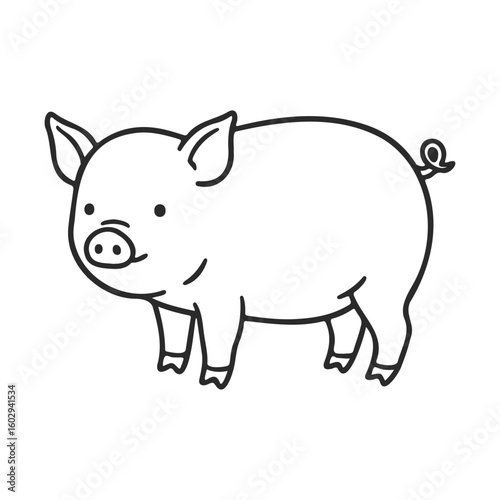 Cartoon pig outline illustration on white background – stock vector icon in line style
