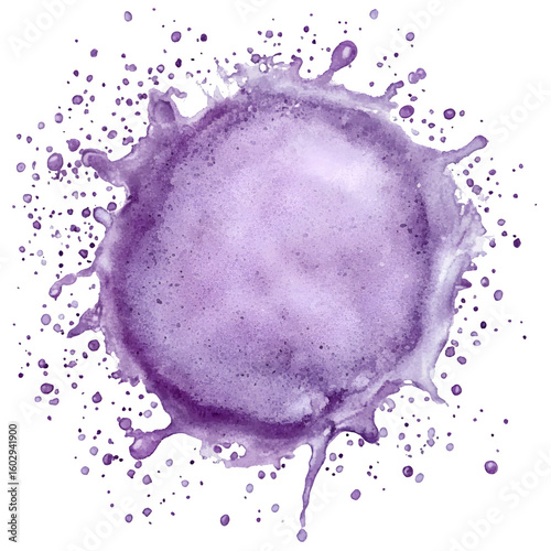 Vibrant purple watercolor splash creates dynamic abstract art isolated on transparent background.