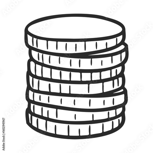 Stack of illustrated coins in black and white outline style – stock vector icon in line style