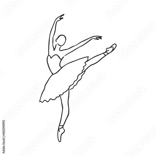 Elegant ballet pose line art of female dancer in tutu – stock vector icon in line style