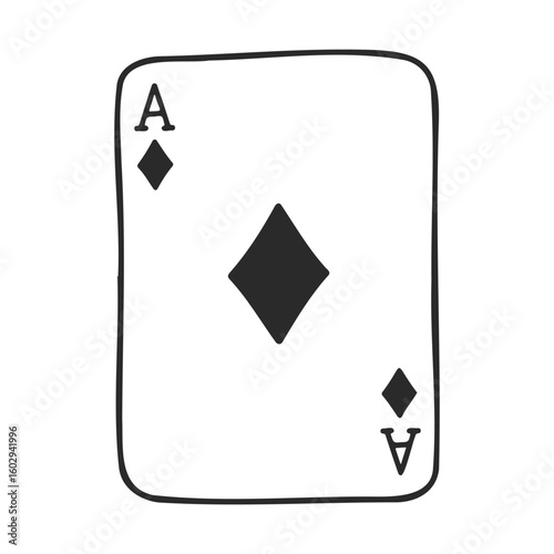 Simple hand-drawn ace of diamonds playing card illustration – stock vector icon in line style