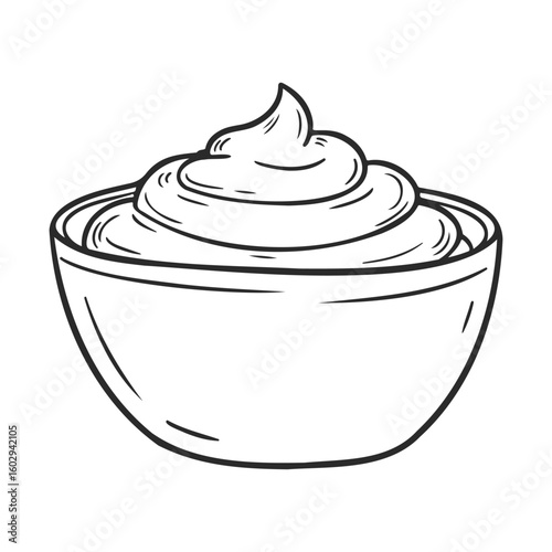 Line drawing of a bowl of whipped cream in minimalist style – stock vector icon in line style