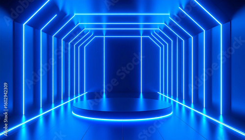 Stage tunnel illumination render cyber neon perspective glowing show futuristic vibrant 3d cl