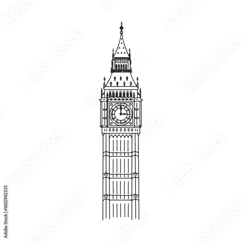 Hand-drawn illustration of iconic big ben tower in london – stock vector icon in line style