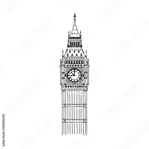 Hand-drawn illustration of london's iconic big ben clock tower – stock vector icon in line style