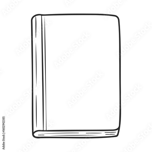 Blank hardcover book outline drawing with simple black lines on white background – stock vector icon in line style