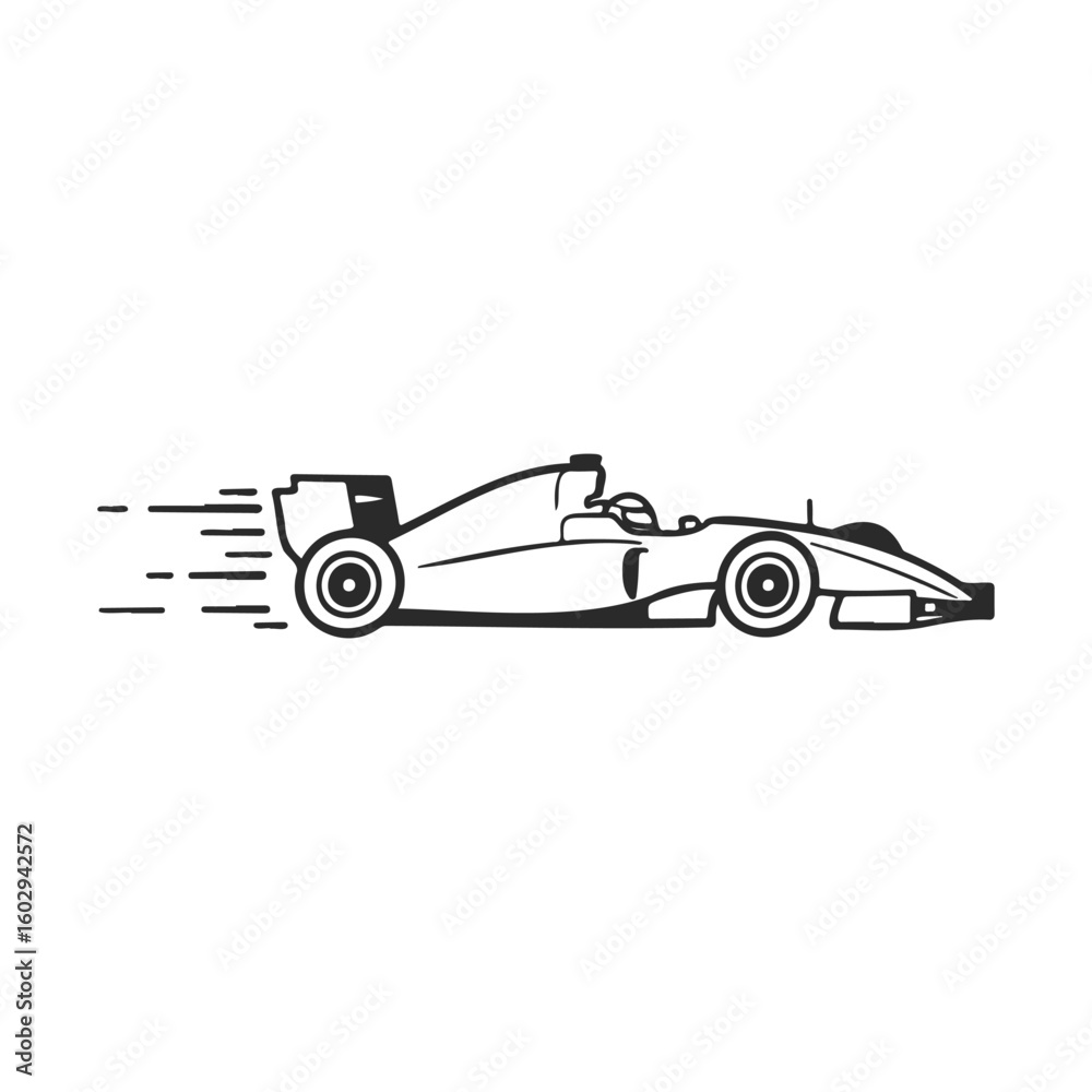 Obraz premium High-speed racing car silhouette illustration with motion lines – stock vector icon in line style