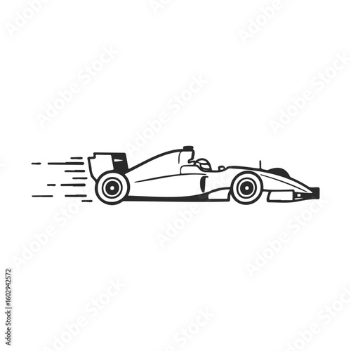 High-speed racing car silhouette illustration with motion lines – stock vector icon in line style