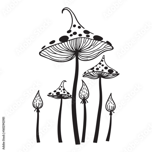 Silhouette of mycelium mushroom, Vector illustration of Halloween, design element.