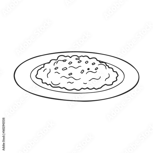 Line drawing of a plate of risotto on white background – stock vector icon in line style