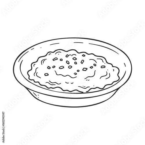 Hand-drawn illustration of a bowl of creamy risotto in line art style – stock vector icon in line style