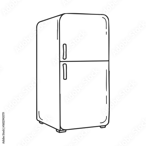 Retro style fridge illustration in simple black outline on white background – stock vector icon in line style