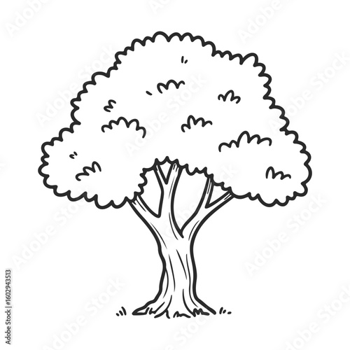 Cartoon tree illustration with lush canopy and textured bark – stock vector icon in line style