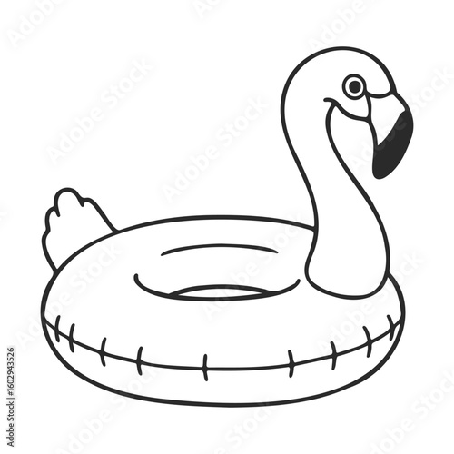 Flamingo-shaped pool float line art illustration in black and white – stock vector icon in line style