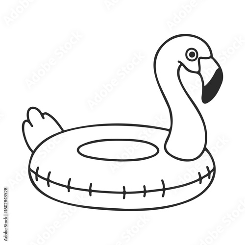 Black and white flamingo pool float outline for coloring – stock vector icon in line style